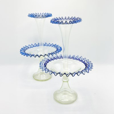 Lot 1175 - Pair of Venetian Cobalt and Colorless Glass Epergenes