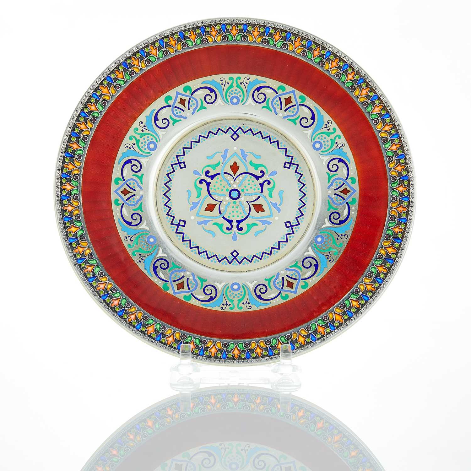 Lot 71 - Russian Silver-Gilt, Guilloché, Champlevé and Plique-à-Jour Enamel Stand