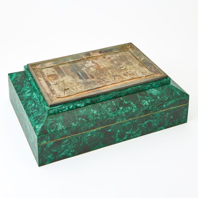 Lot 233 - Russian Style Silvered Metal and Malachite Veneered Table Box