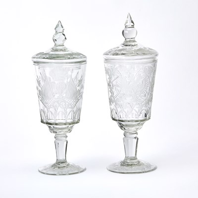 Lot 216 - Pair of Russian Style Glass Cups and Covers
