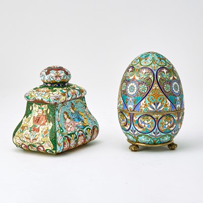 Lot 225 - Russian Style Silver and Cloisonné Enamel Tea Caddy and Egg