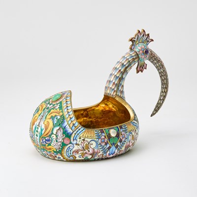 Lot 211 - Russian Style Silver-Gilt and Cloisonné Enamel Kovsh
