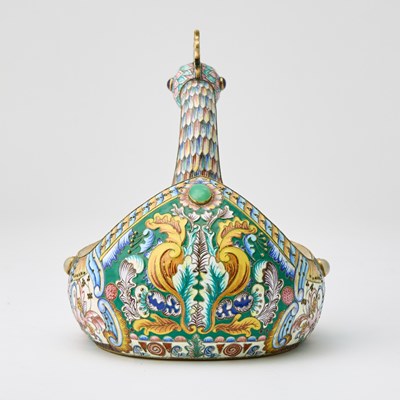 Lot 211 - Russian Style Silver-Gilt and Cloisonné Enamel Kovsh