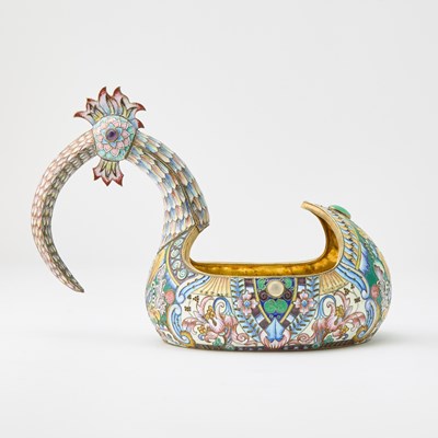 Lot 211 - Russian Style Silver-Gilt and Cloisonné Enamel Kovsh
