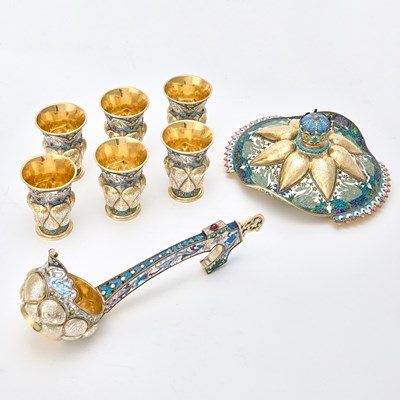 Lot 214 - Russian Style Silver and Cloisonné Enamel Partial Punch Set