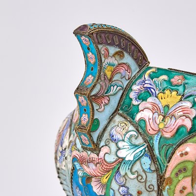 Lot 206 - Pair of Russian Style Silver-Gilt and Cloisonné Enamel Kovshi and Ladles