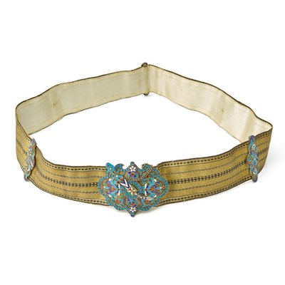 Lot 214 - Russian Silver-Gilt and Cloisonné Enamel and Fabric Belt