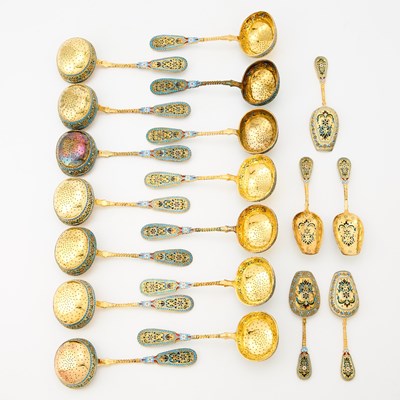 Lot 228 - Group of Russian Style Silver, Cloisonné and Plique-à-Jour Enamel Articles