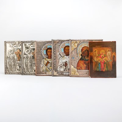 Lot 230 - Group of Six Russian Silver Plated and Enamel Icons