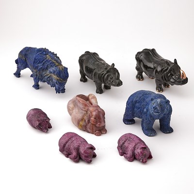 Lot 217 - Group of Eight Russian Style Hardstone Figures of Animals