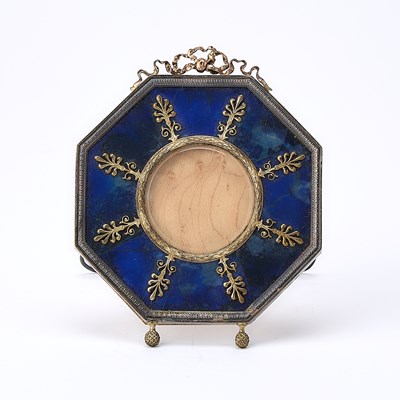 Lot 243 - Fabergé Style Silver and Gilt-Metal Mounted Lapis Lazuli Photograph Frame