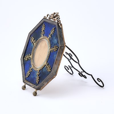 Lot 243 - Fabergé Style Silver and Gilt-Metal Mounted Lapis Lazuli Photograph Frame