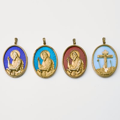 Lot 232 - Four Russian Style Silver and Enamel Pendants