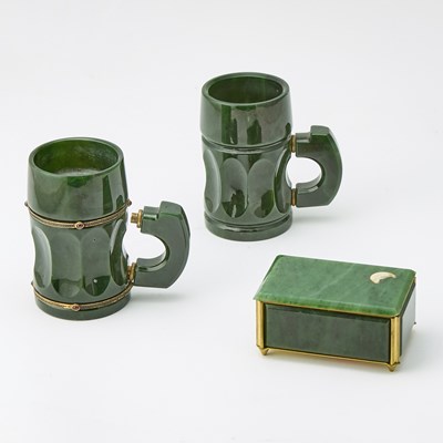 Lot 251 - Group of Gilt-Metal Mounted Nephrite Table Articles
