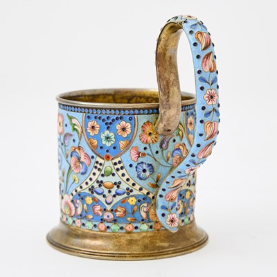 Lot 217 - Russian Style Silver-Gilt and Cloisonné Enamel Tea Glass Holder