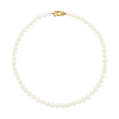 Lot 3089 - Mikimoto Cultured Pearl Necklace with Gold and Cultured Pearl Clasp
