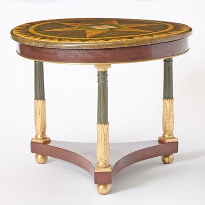 Lot 313 - French Empire Parcel-Gilt, Faux Marble and Mahogany Center Table