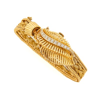 Lot 3196 - Gold and Diamond Bracelet-Watch