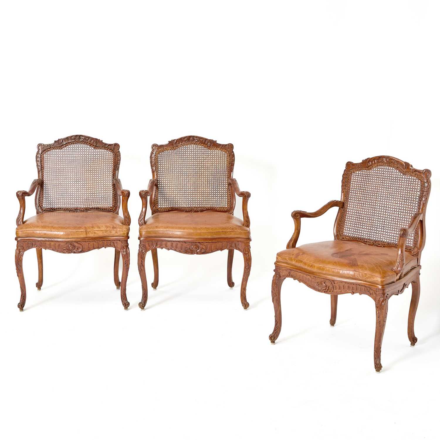 Lot 190 - Set of Three Louis XV Carved Walnut Fauteuils à la Reine