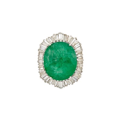 Lot 3122 - Platinum, Emerald and Diamond Ring-Dant