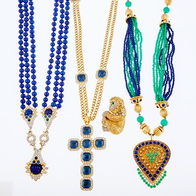 Lot 3335 - Kenneth Jay Lane Three Long Pendant-Necklaces and Monkey Brooch