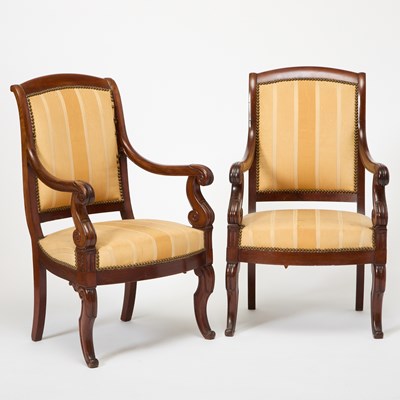 Lot 172 - Pair of Louis Philippe Upholstered Mahogany Fauteuils