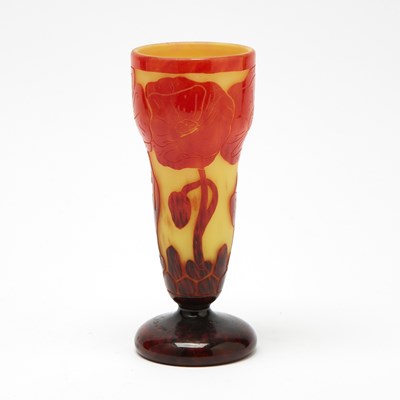 Lot 249 - Le Verre Francais Art Deco Acid-Etched Cameo Glass Red Poppies Vase
