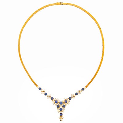 Lot 3310 - Gold, Sapphire and Diamond Necklace