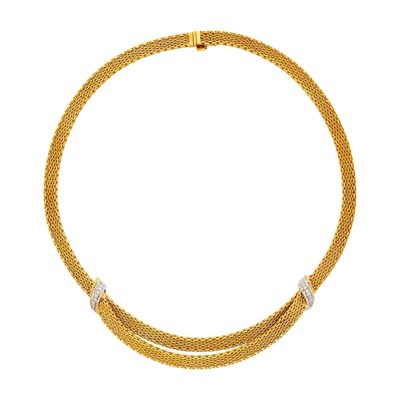 Lot 2050 - Two-Color Gold and Diamond Mesh Swag Necklace