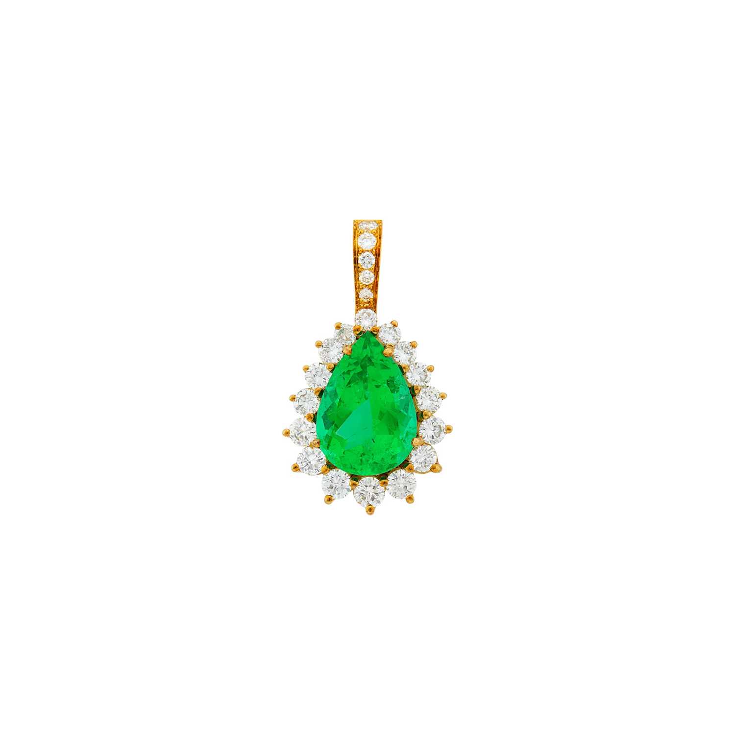 Lot 1087 - Gold, Emerald and Diamond Pendant