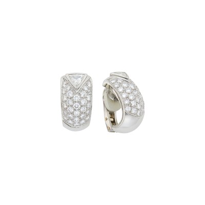 Lot 2076 - Pair of White Gold and Diamond Hoop Earrings