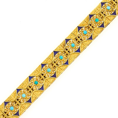 Lot 3035 - Gold, Turquoise and Blue Enamel Bracelet