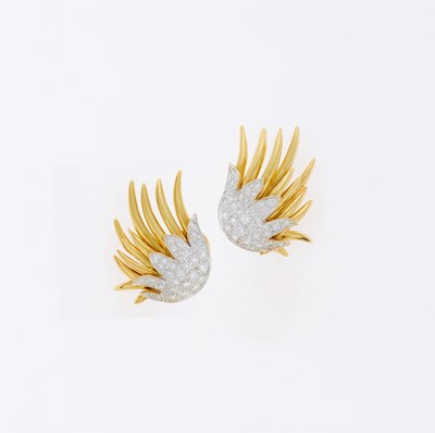 Lot 3082 - Pair of Two-Color Gold and Diamond Earclips