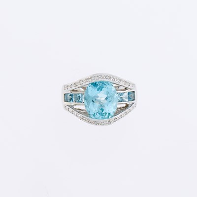 Lot 3269 - White Gold, Aquamarine and Diamond Ring