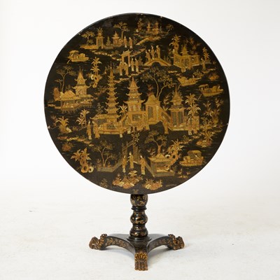 Lot 505 - Chinese Export Gilt and Black Lacquer Tilt-Top Table