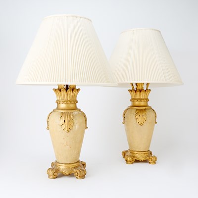 Lot 319 - Pair of Italian Rococo Style Painted and Parcel-Gilt Carved Wood Ornamental Vases