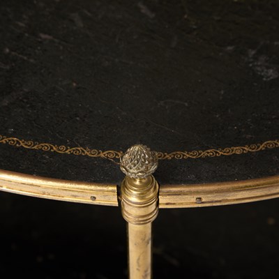 Lot 363 - Pair of Leather Top Brass Oval Two-Tier Side Tables