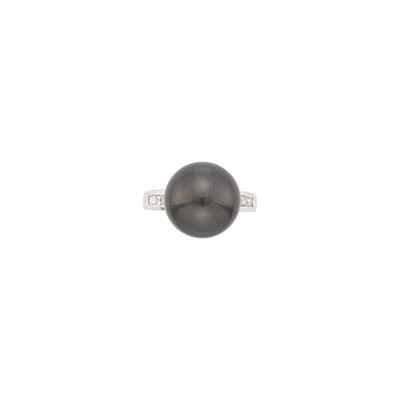 Lot 3144 - White Gold, Tahitian Black Cultured Pearl and Diamond Ring