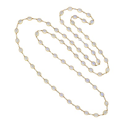 Lot 2043 - Long Gold, Platinum, Moonstone and Diamond Chain Necklace