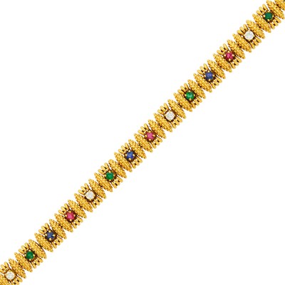 Lot 2086 - Gold, Colored Stone and Diamond Bracelet