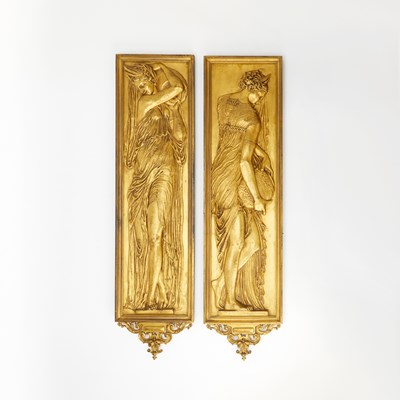 Lot 294 - Pair of Gilt-Bronze Plaques of Classical Women