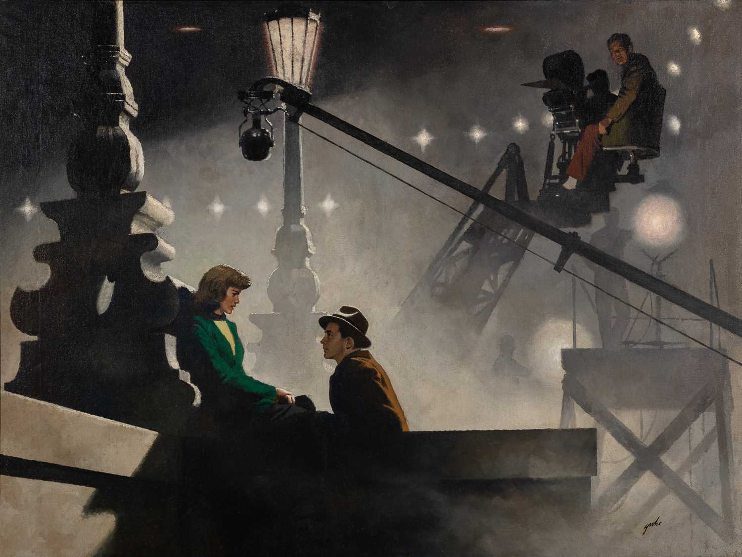Lot 590 - A moody noir painting titled On Set