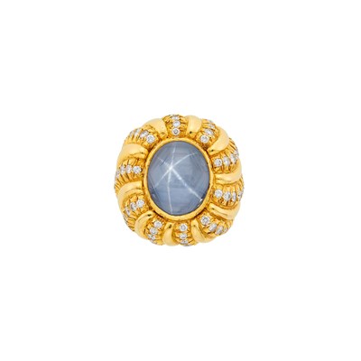 Lot 2067 - Gold, Gray Star Sapphire and Diamond Ring