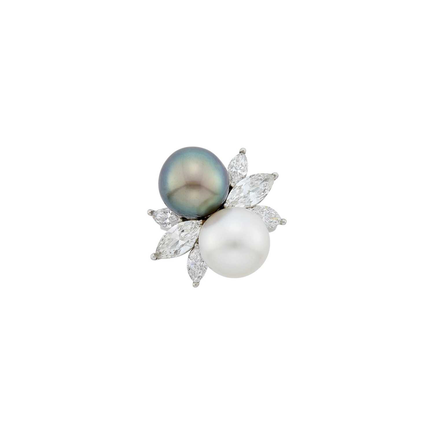 Lot 157 - Platinum, South Sea and Tahitian Gray Cultured Pearl and Diamond Ring