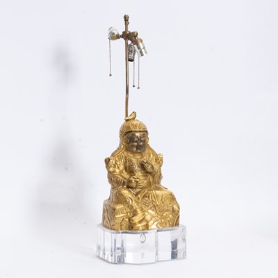Lot 381 - Asian Brass and Lucite Table Lamp