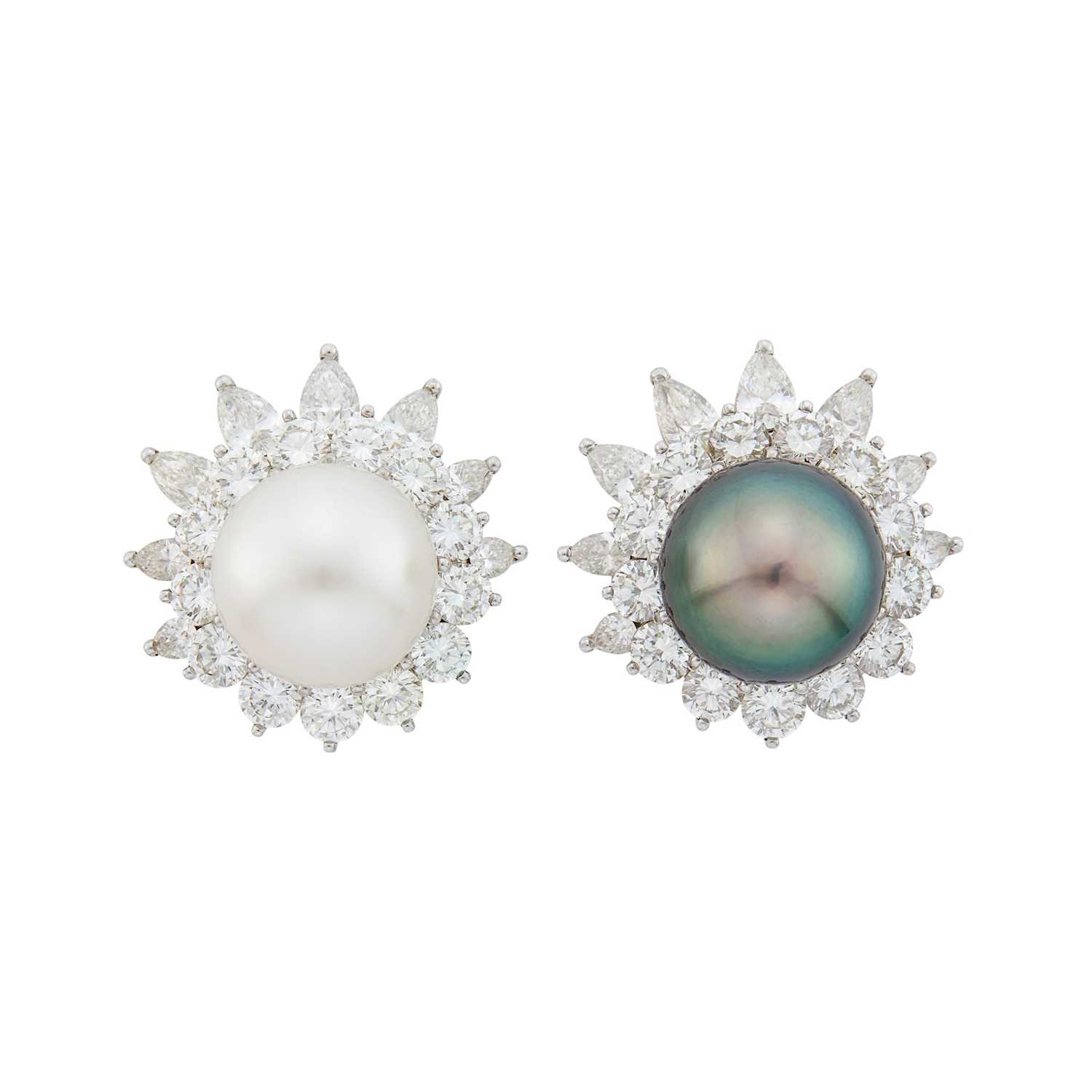Lot 155 - Pair of Platinum, South Sea and Tahitian Gray Cultured Pearl and Diamond Earrings