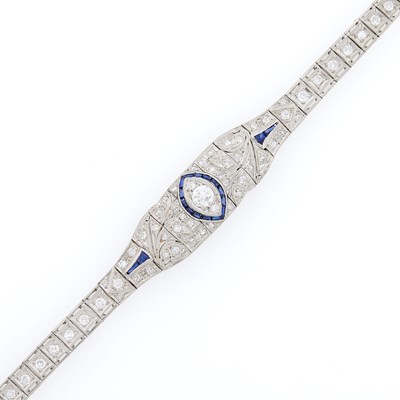 Lot 2123 - Platinum, Diamond and Synthetic Sapphire Bracelet