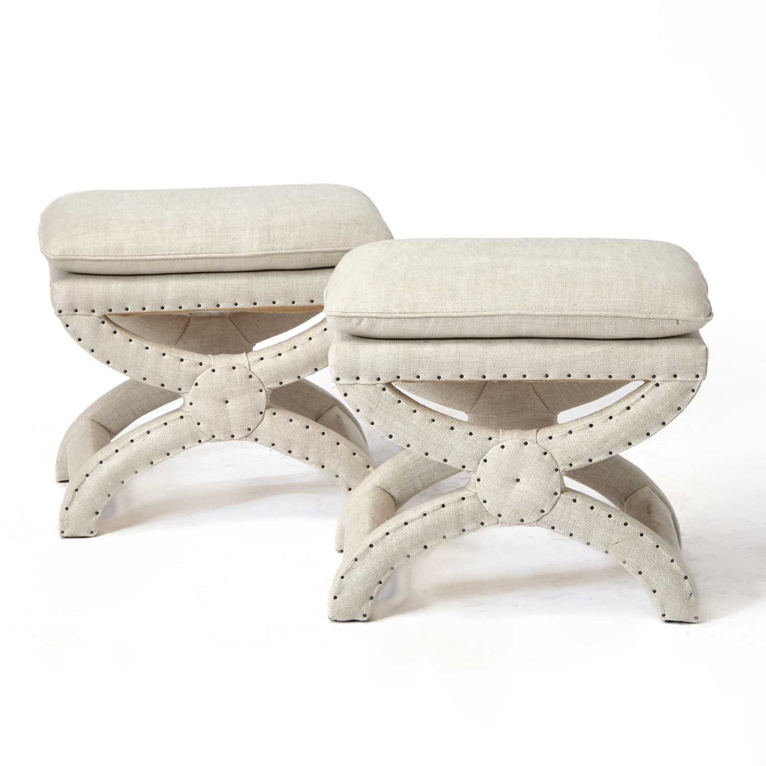 Lot 590 - Pair of Fully Upholstered X-Form Stools