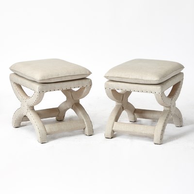 Lot 590 - Pair of Fully Upholstered X-Form Stools