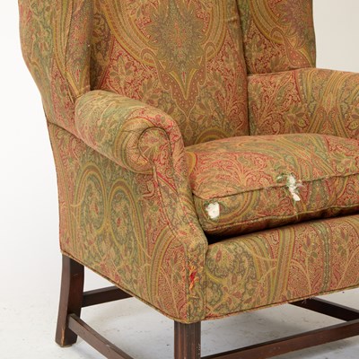 Lot 587 - Pair of George III Style Upholstered Mahogany Wingchairs
